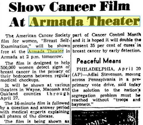 april 1956 article Armada Theatre, Armada